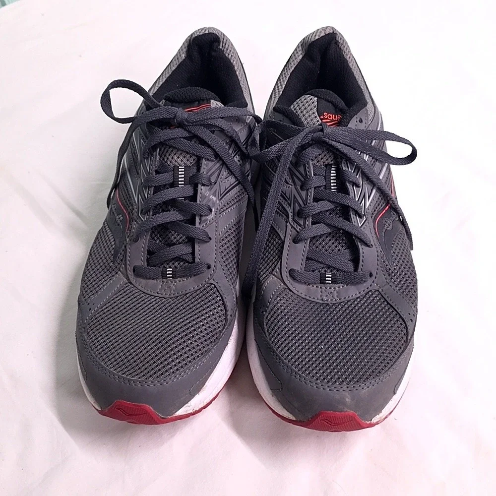 Saucony Cohesion 14 Running Shoes Mens 11 Grey Black Red S20628-2 Mesh Sneaker